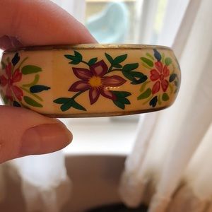 HAND PAINTED METAL BRACELET -pink, purple, green.